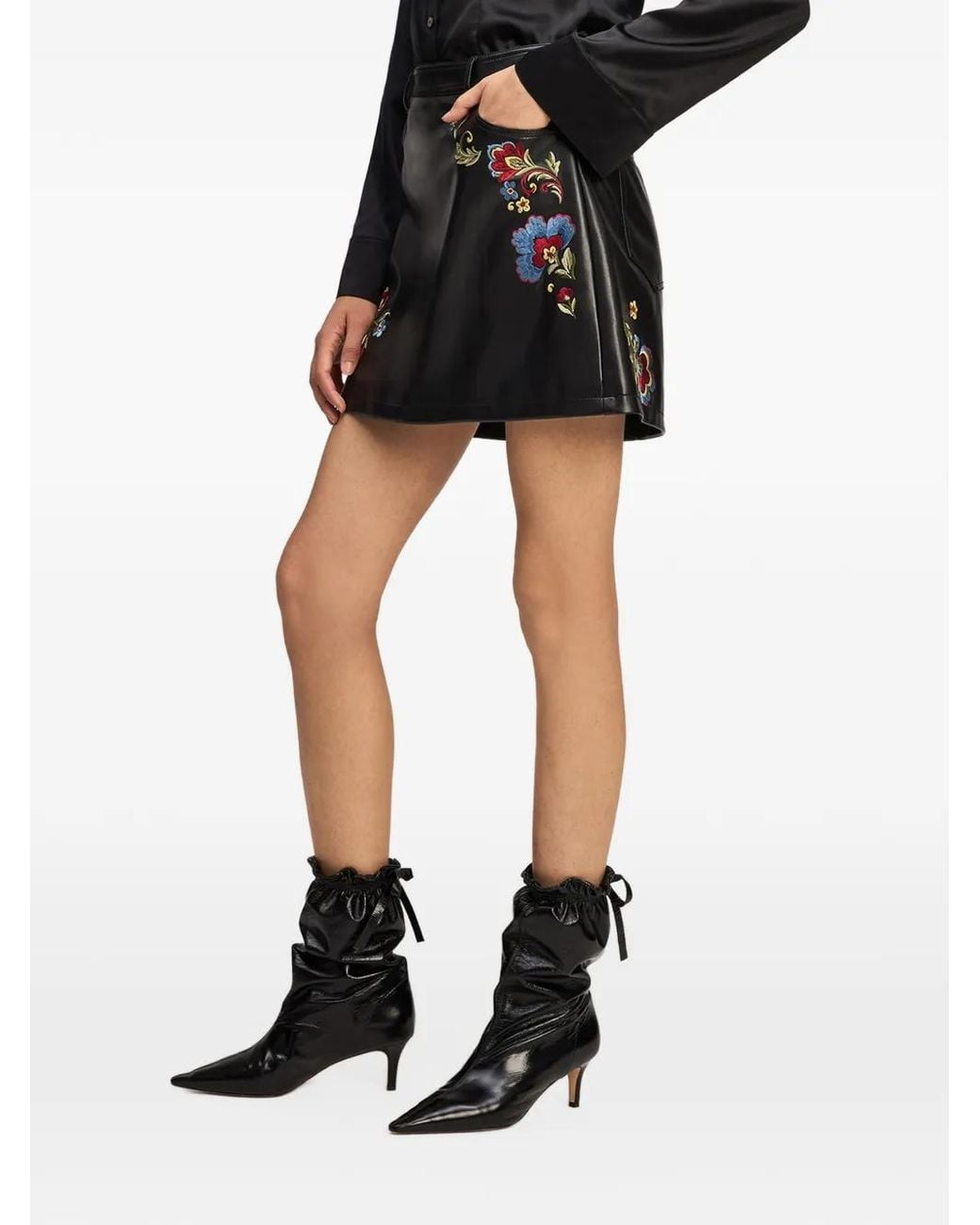 Cinq À Sept Black Keke Floral-Embroidered Mini Skirt