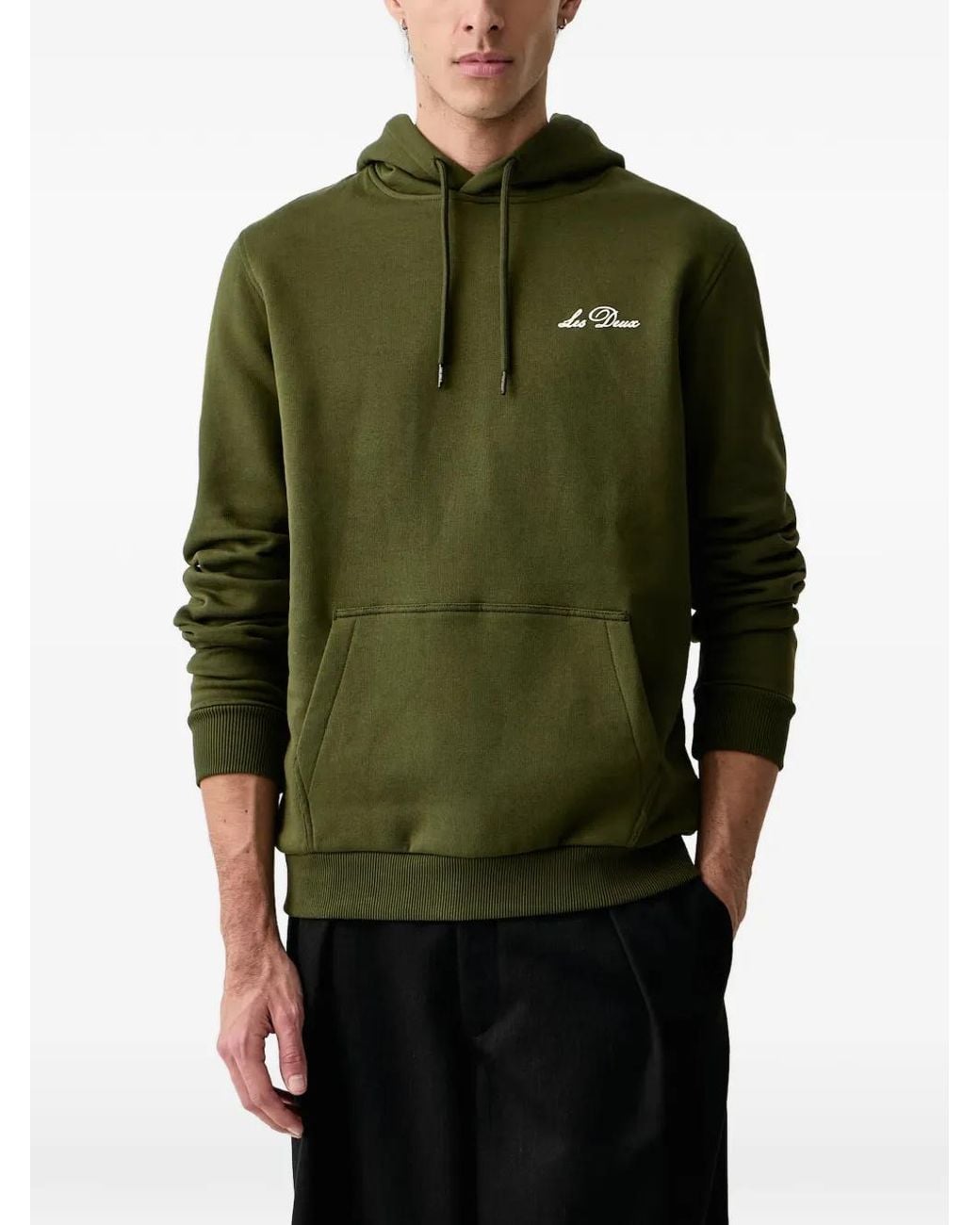 Les Deux Green Logo-Embroidered Drawstring Hoodie for men