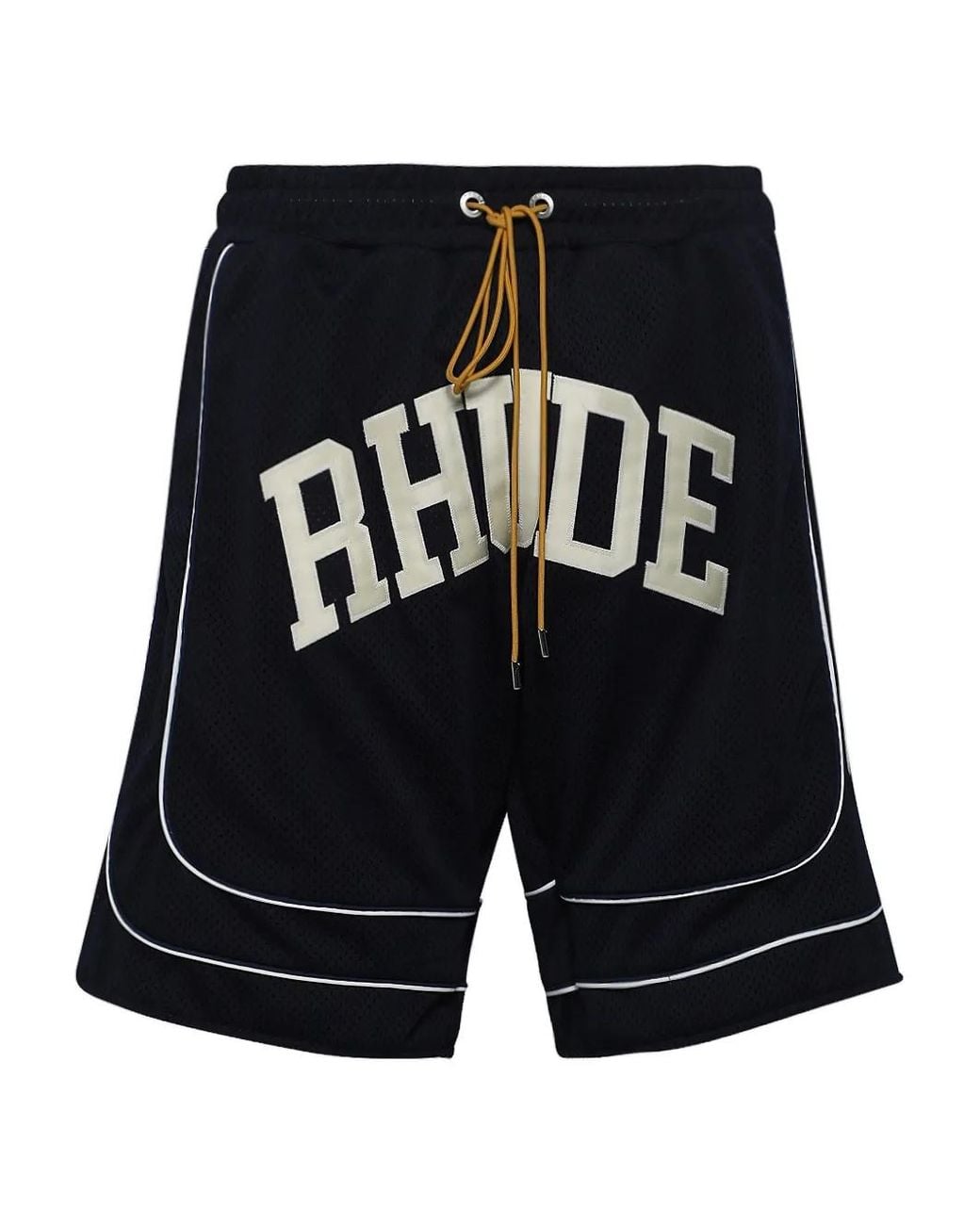 Rhude Black Collegiate Logo-Print Mesh Shorts for men