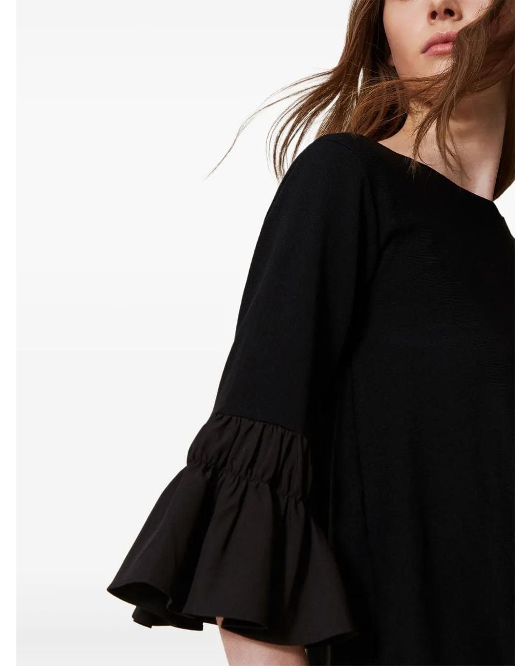 Twinset Black Flounce-Sleeves Sweater