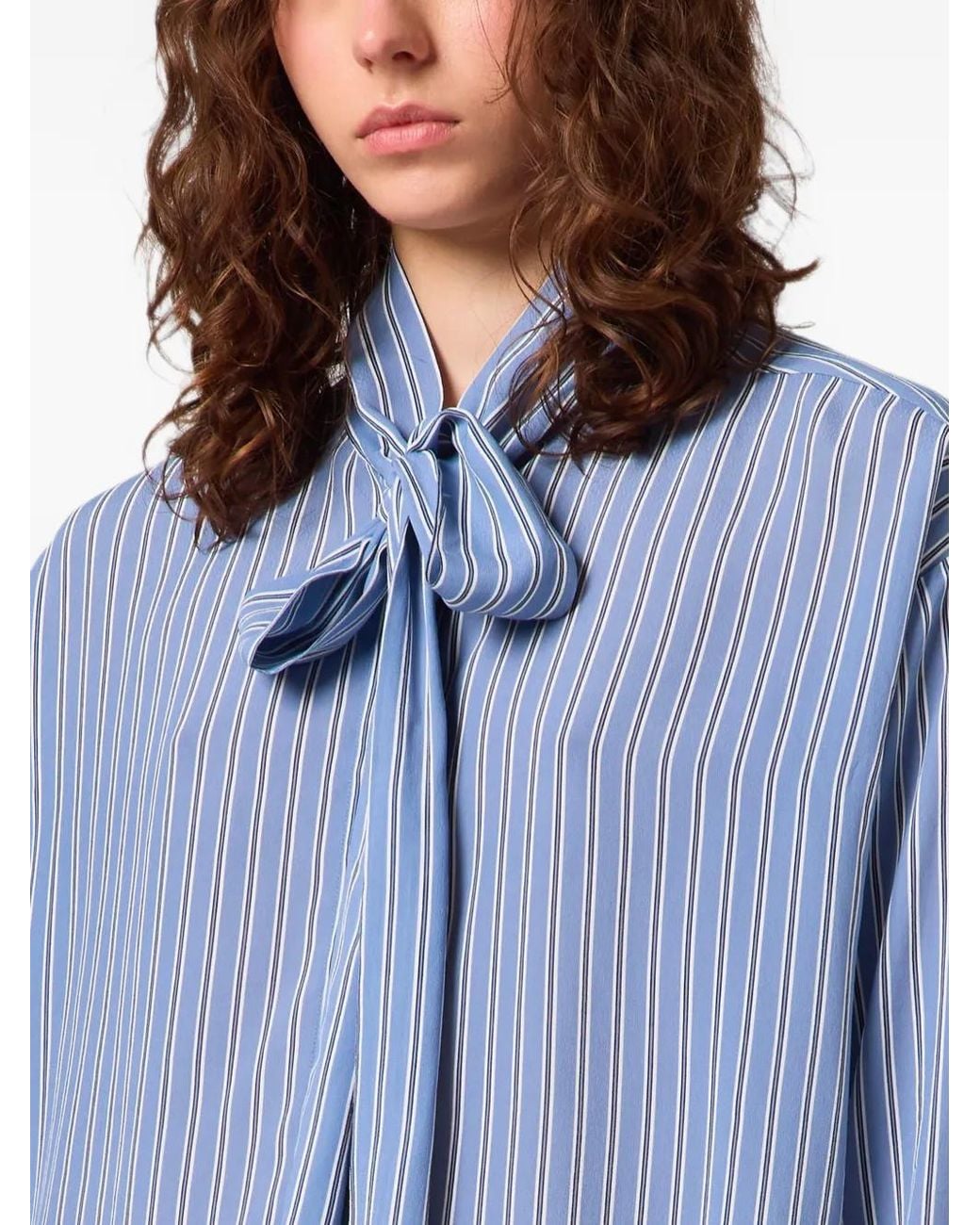 MSGM Blue Gestreifte Bluse