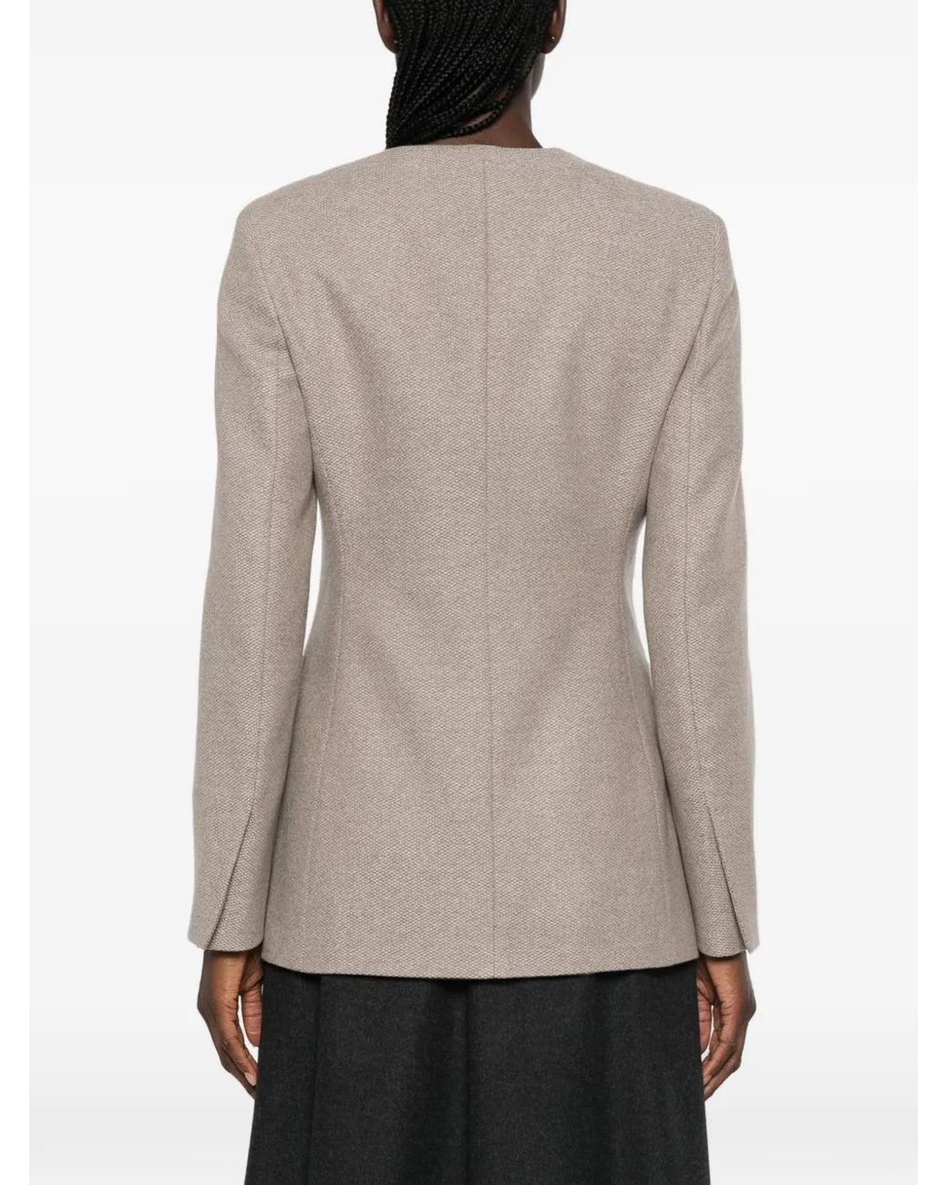 Max Mara Natural Button-Up Collarless Jacket