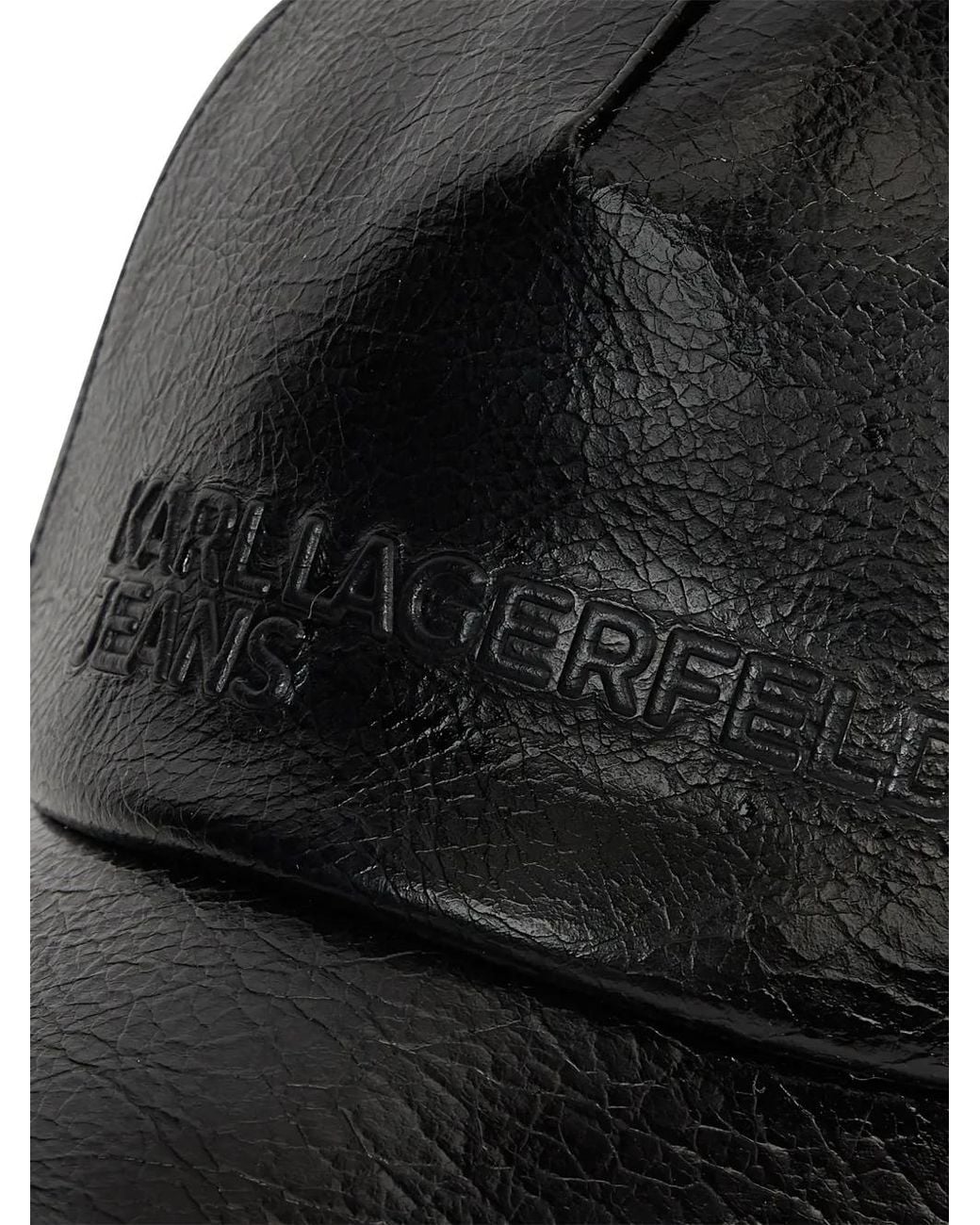 Karl Lagerfeld Black Logo-Embossed Cracked-Effect Cap for men