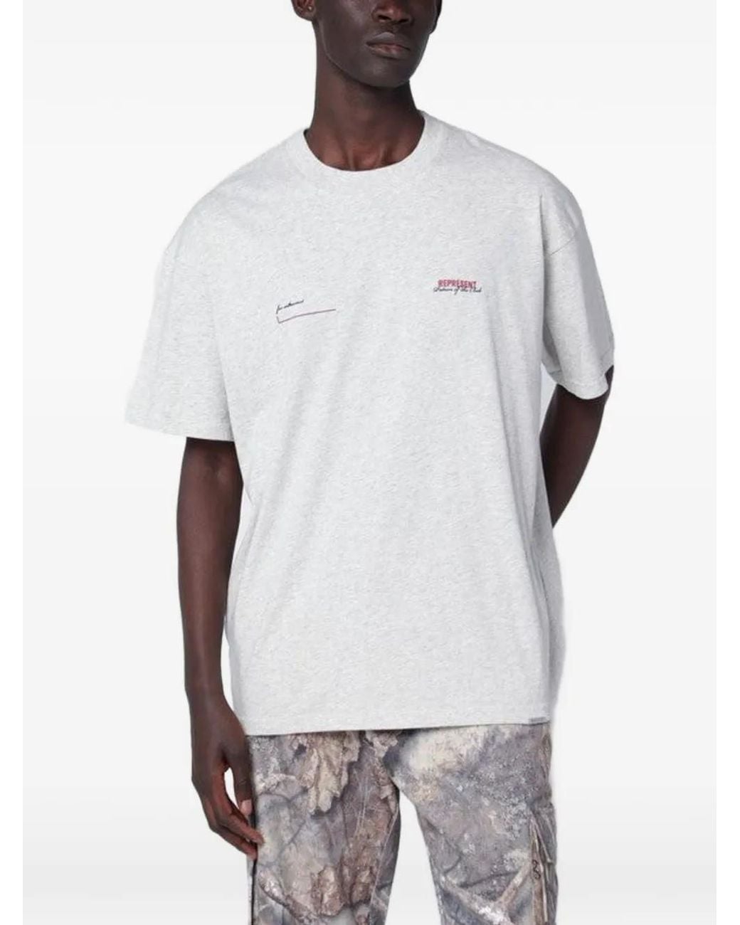 Represent White Logo-Print Cotton T-Shirt for men