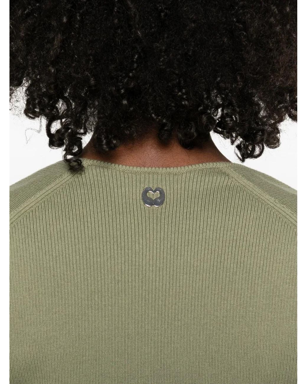 Maje Green Square-Neck Ribbed Sweater