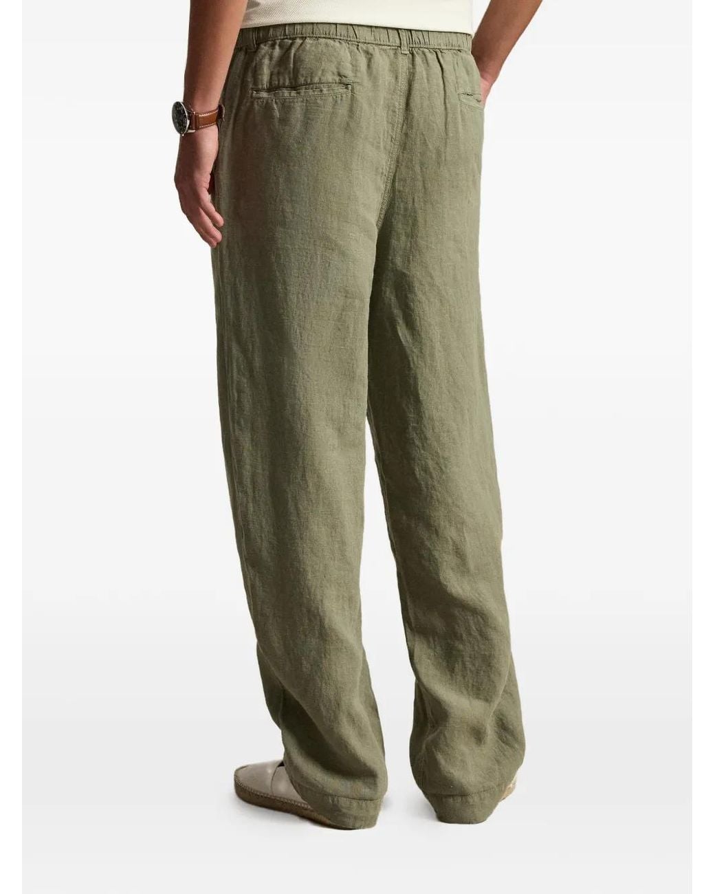 Polo Ralph Lauren Green Pleated Linen Trousers for men