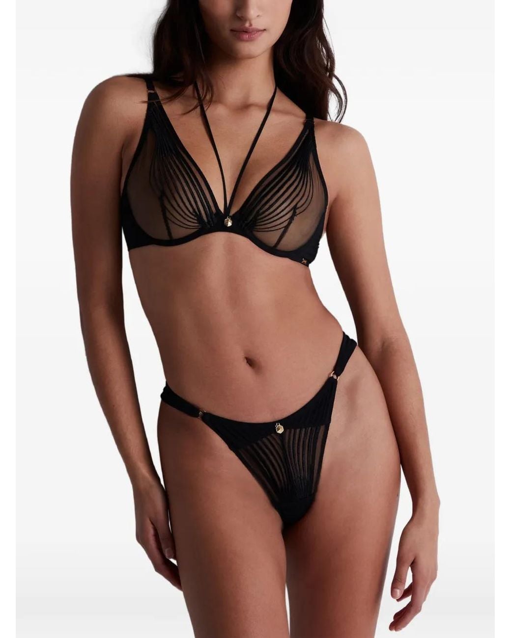 Aubade Black Sumptuous Waves Embroidered Triangle Bra