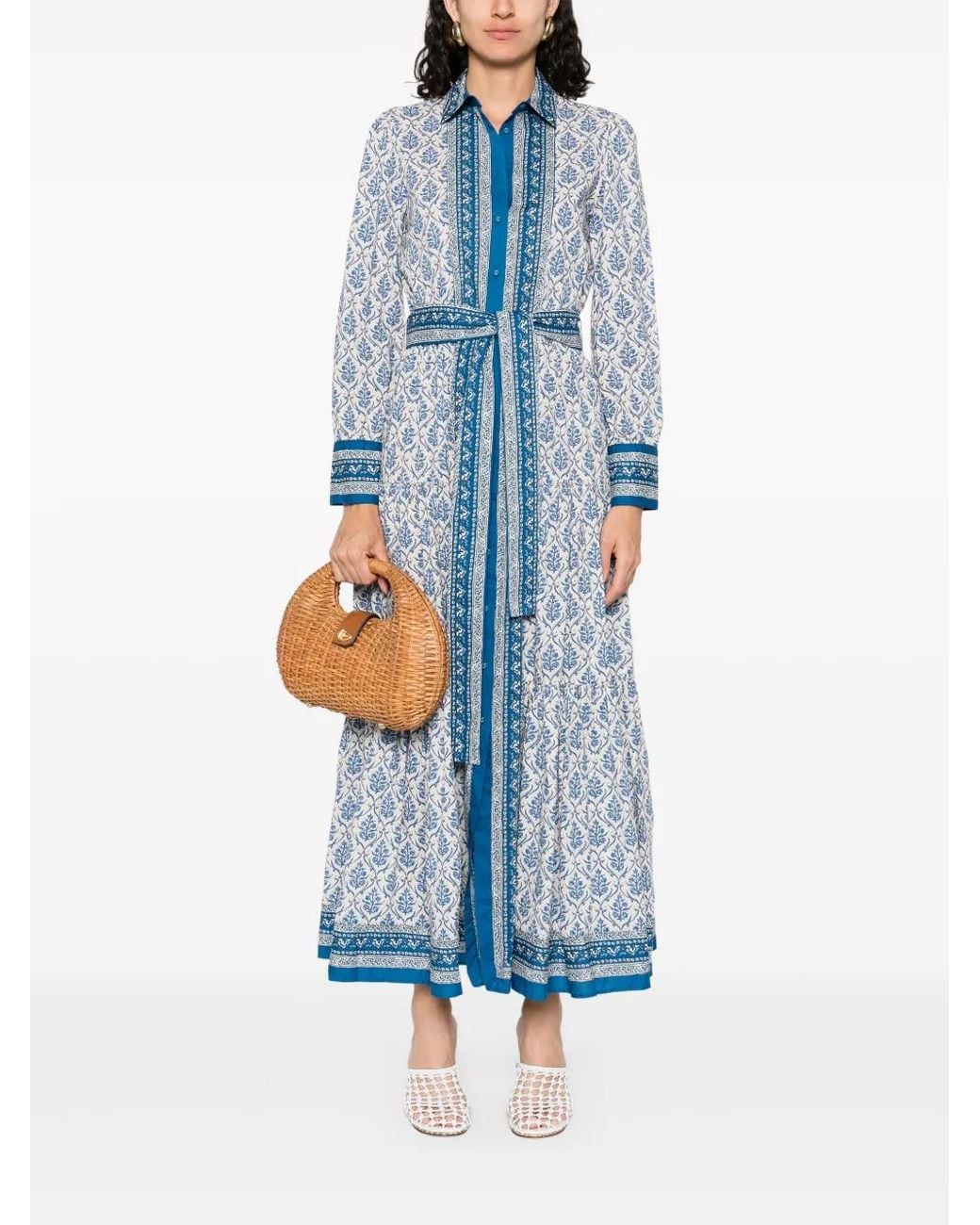 Mc2 Saint Barth Blue Long Cotton Chemisier Dress