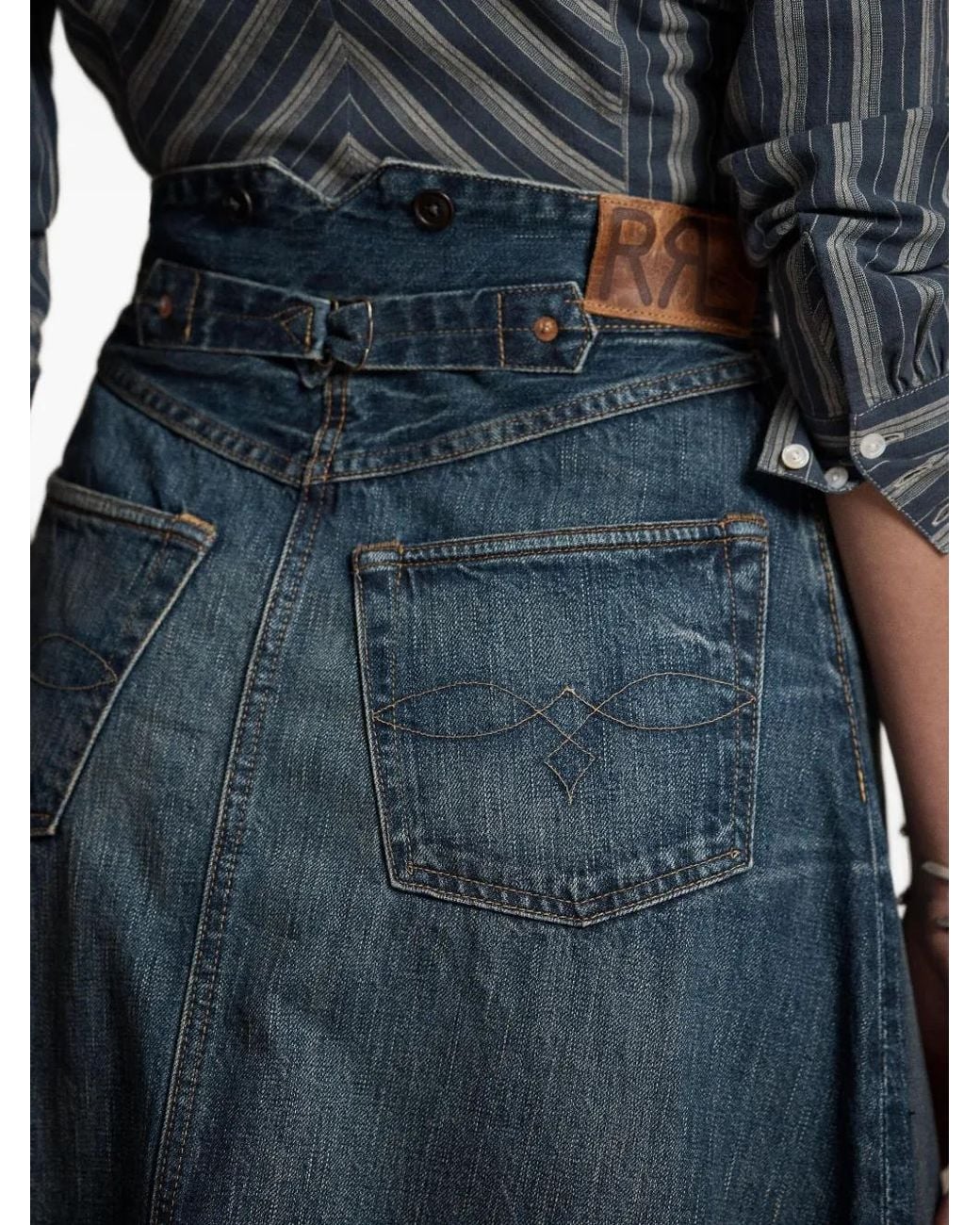 RRL Blue Denim Midi A-Line Skirt
