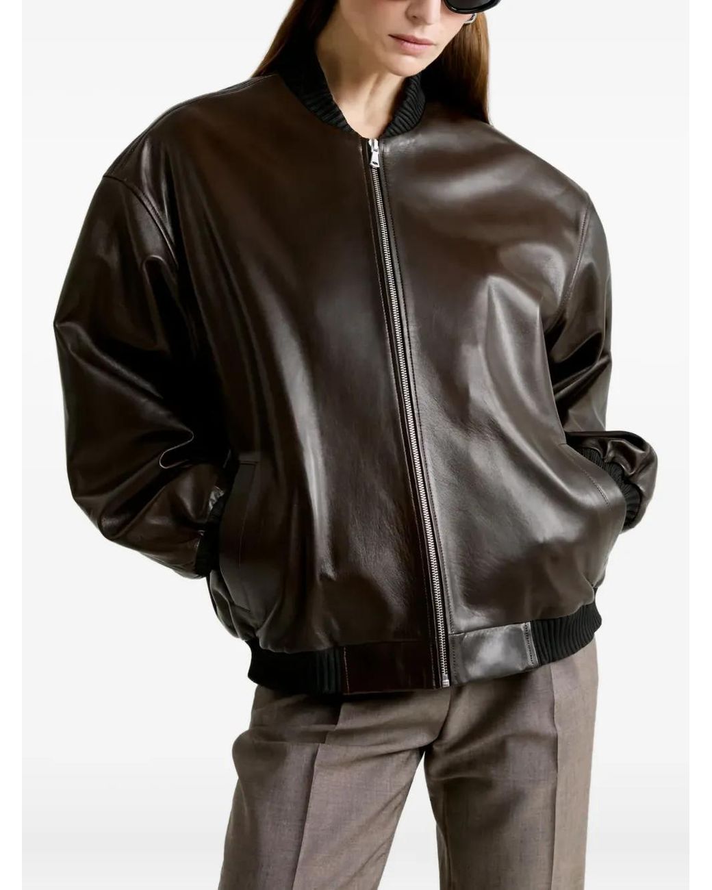 Nour Hammour Black Marly Zipped Bomber Leather Jacket