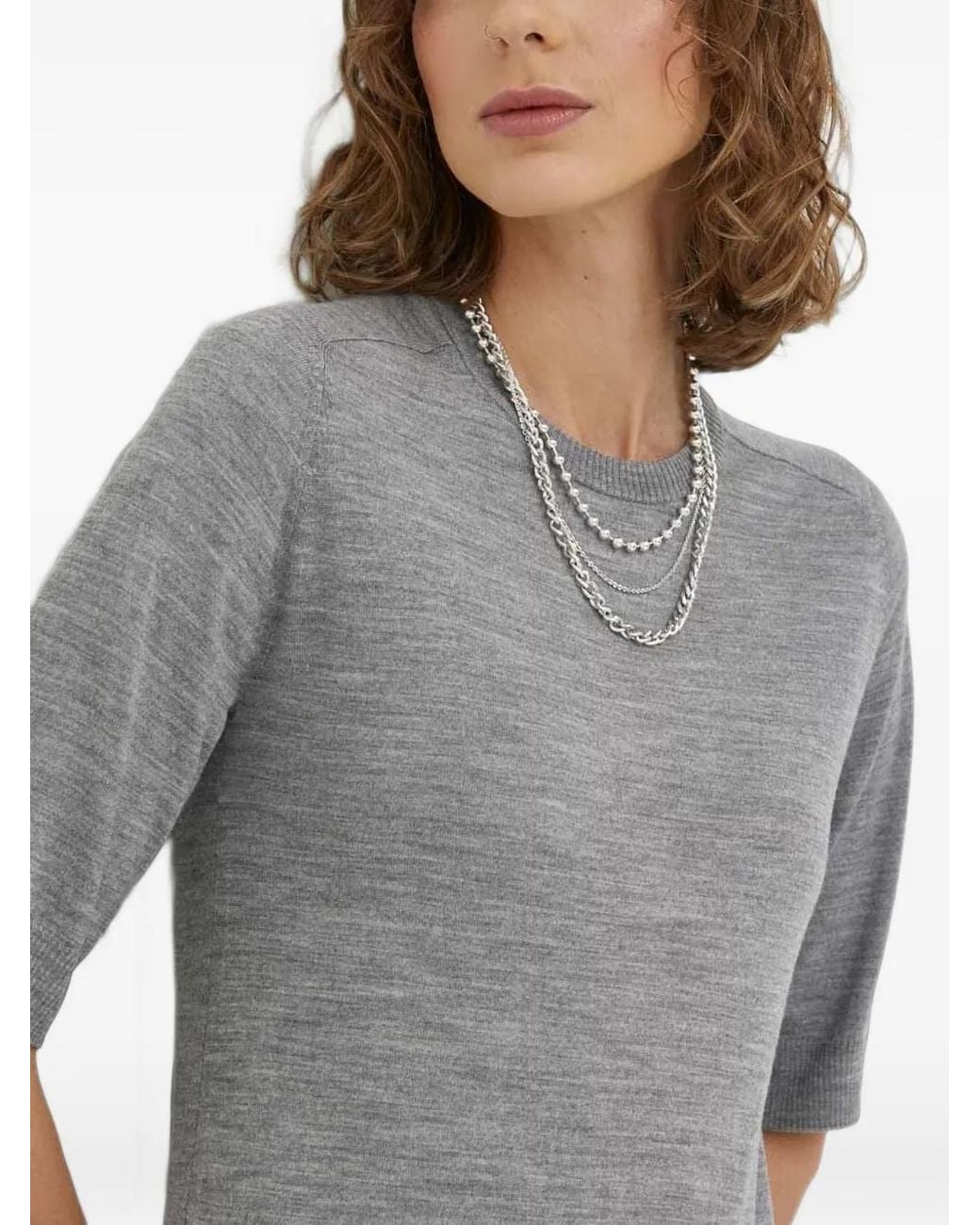 Day Birger et Mikkelsen Gray Carolina Short-Sleeve Wool Knit Top