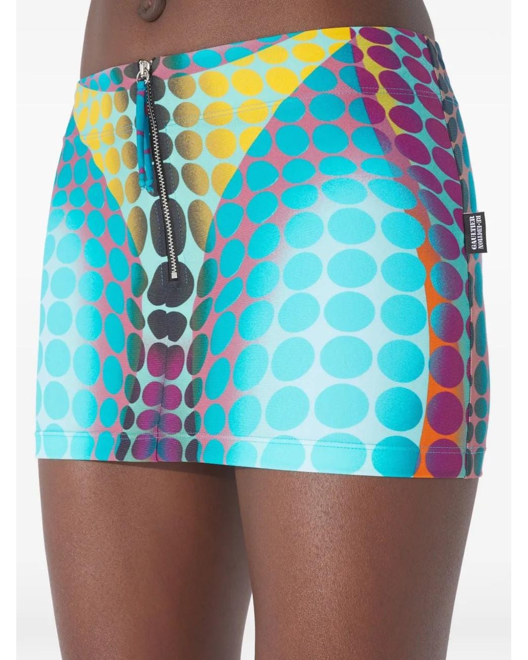 Jean Paul Gaultier Blue Zip-Up Dots-Print Mini Skirt