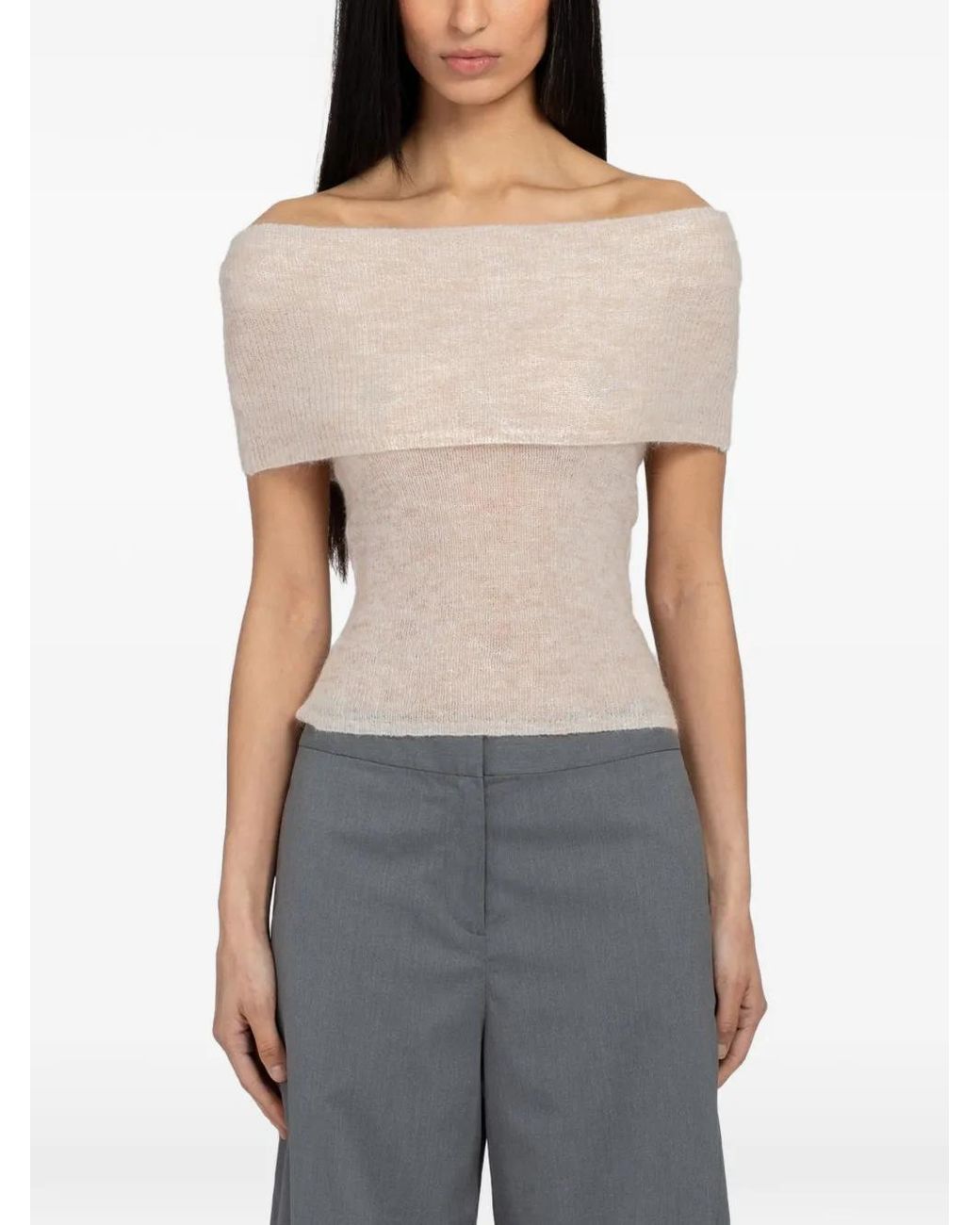 Samsøe & Samsøe Gray Sahera Off-The-Shoulder Foldover Top