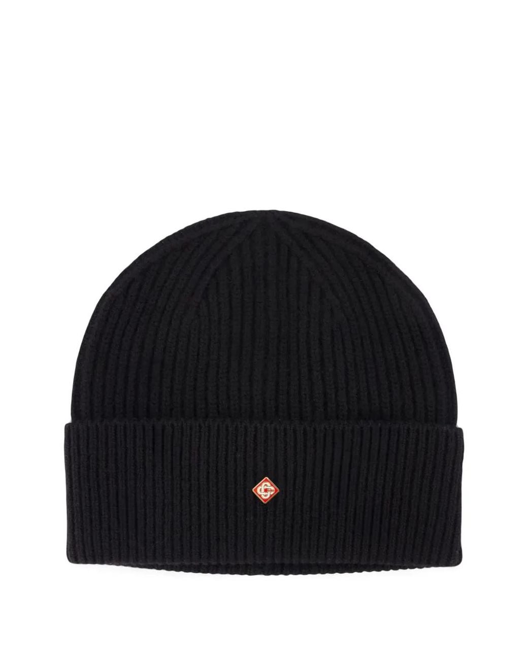 Casablanca Black Ribbed-Knit Logo-Plaque Beanie Hat