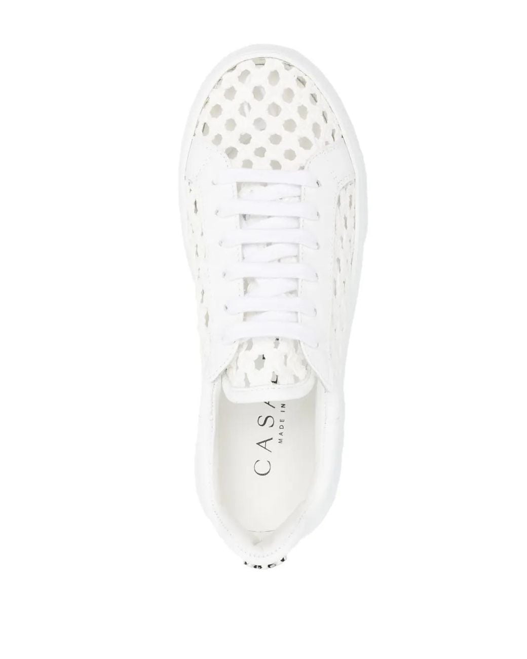 Casadei White Cut-Out Low-Top Leather Sneakers