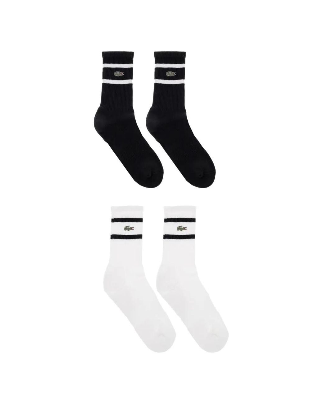 Lacoste White Logo-Patch Striped Socks (Set Of Two)