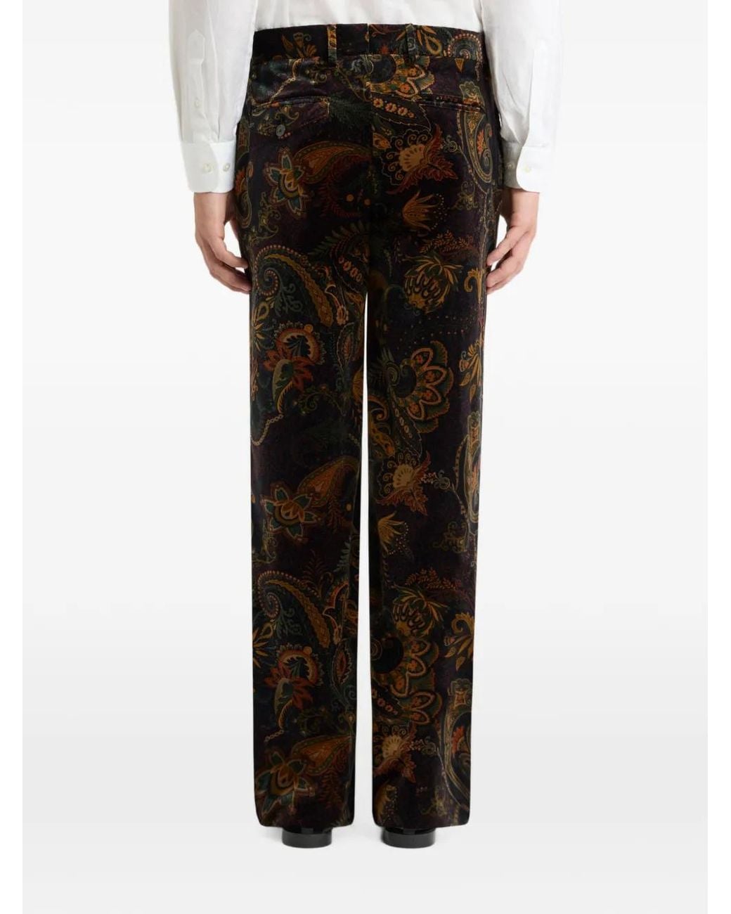 Etro Black Straight-Leg Cotton Velvet Trousers With Floral Paisley Motif for men