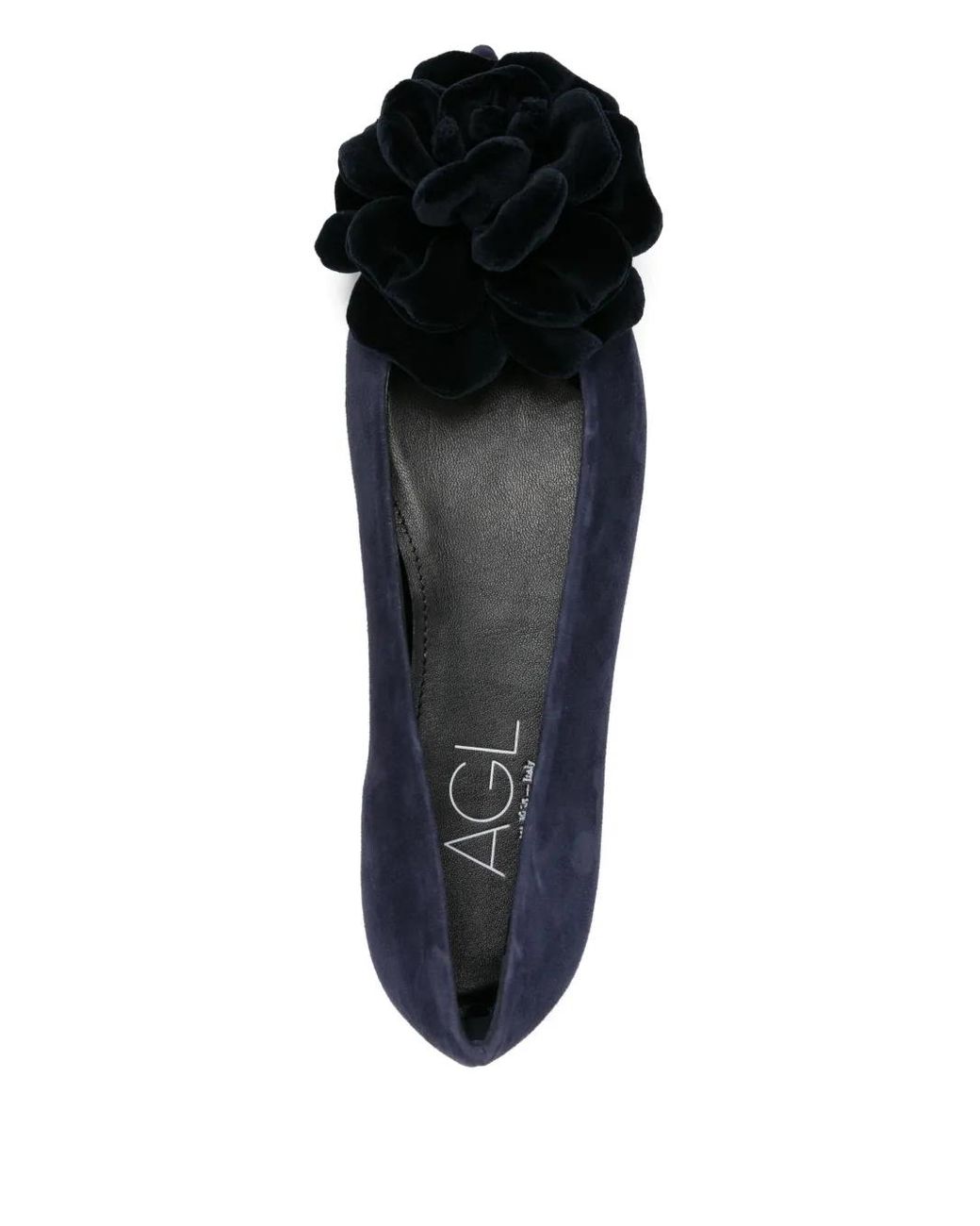 Agl Attilio Giusti Leombruni Blue Flower-Embellished Suede Flat Pumps