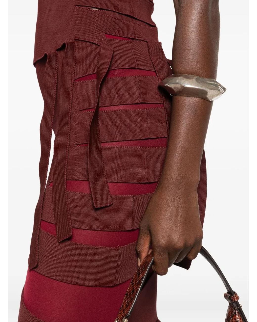 Mugler Red Cut-Out Asymmetric Skirt