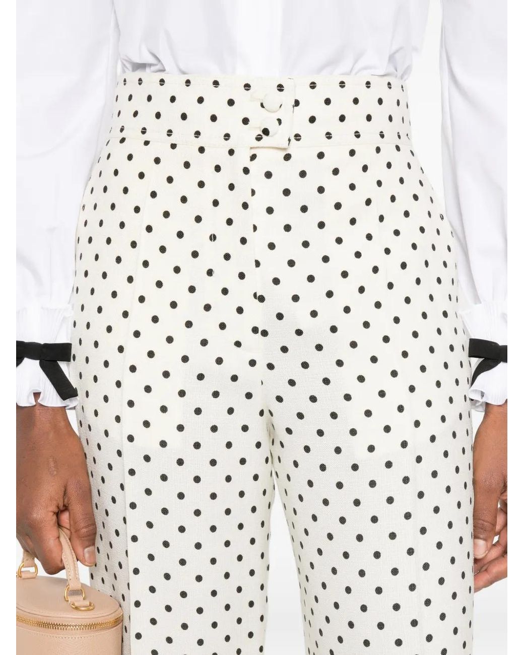 Valentino Garavani White Polka-Dot Wide-Leg Trousers