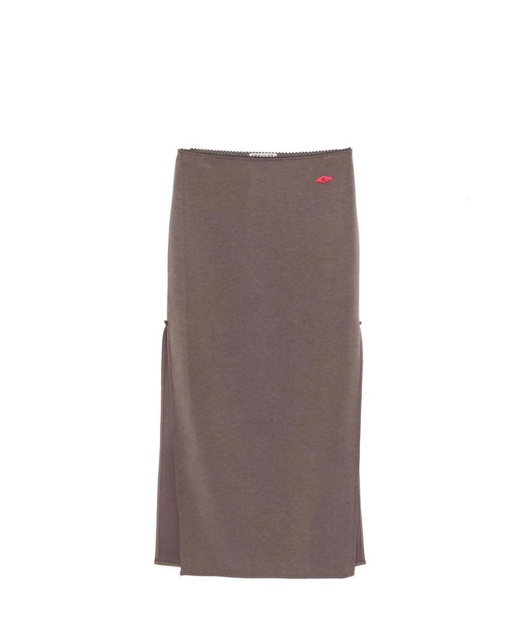 Samuel Guì Yang Brown Logo-Patch Side-Slit Skirt