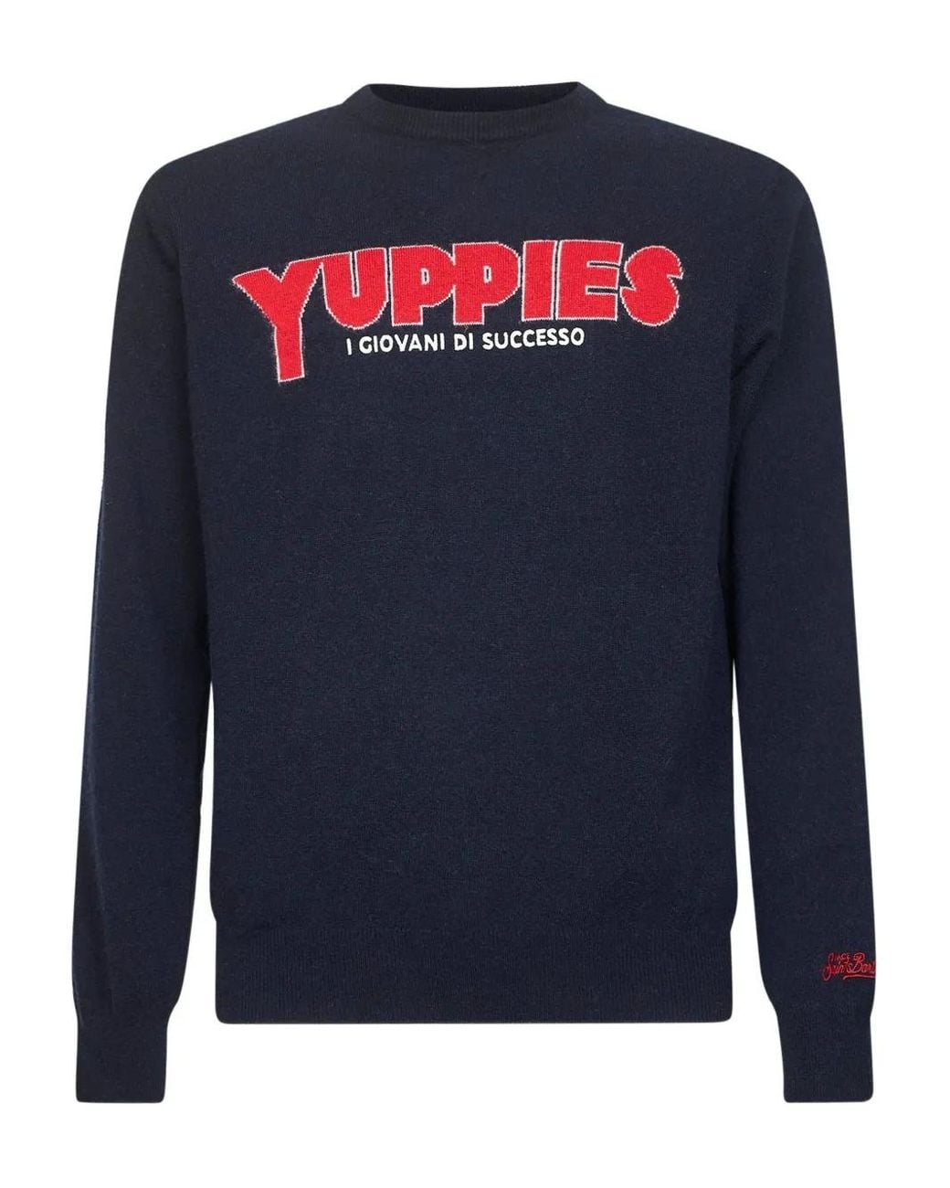 Mc2 Saint Barth Blue Deep Crew Neck Sweater With Bold Lettering for men