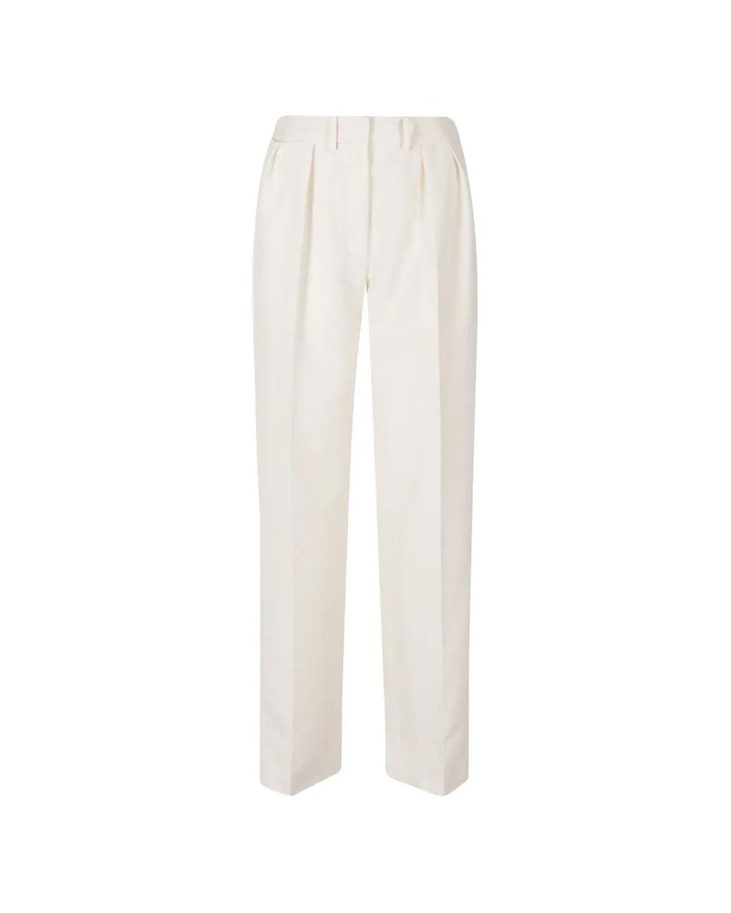 Magda Butrym White Pleated Straight-Leg Trousers