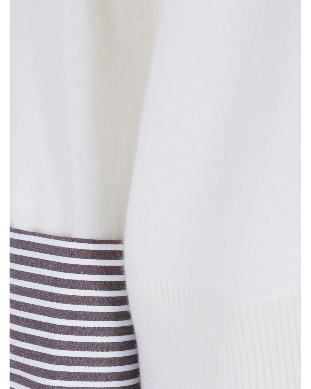 Whyci White Striped-Cuff Sweater