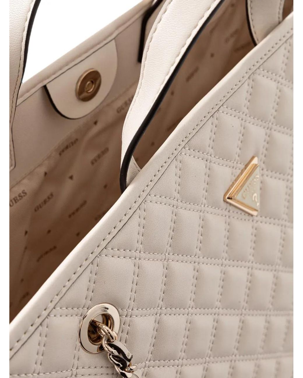 Guess Natural Quilted Logo-Plaque Tote Bag