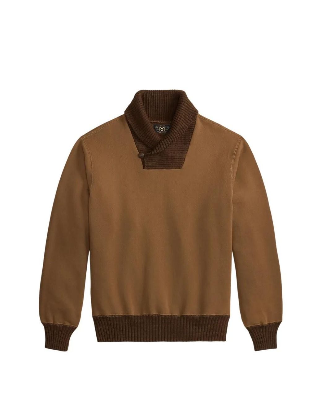 RRL Brown Button Ribbed-Collar Sweatshirt for men