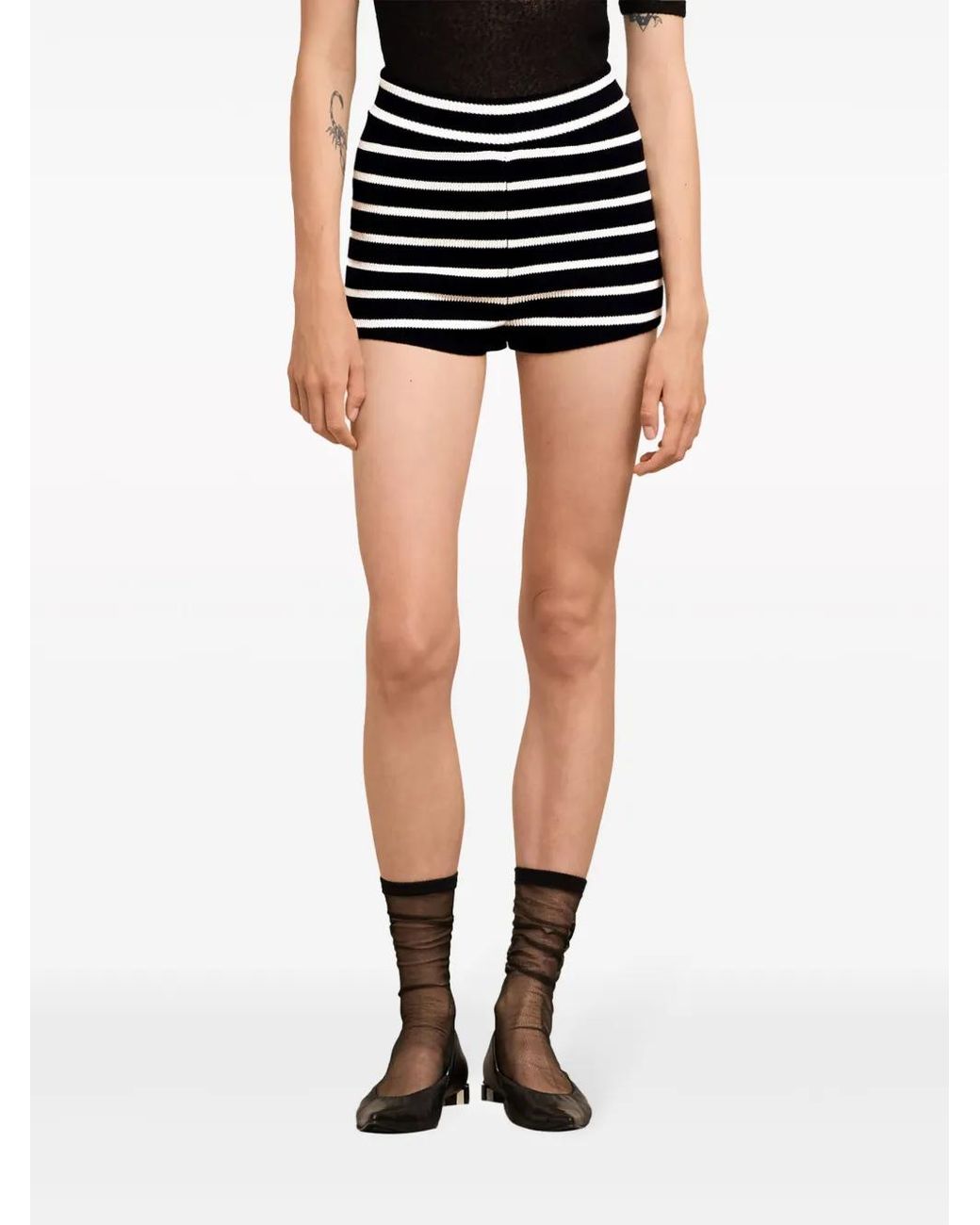 AMI Black Organic Cotton Striped Shorts