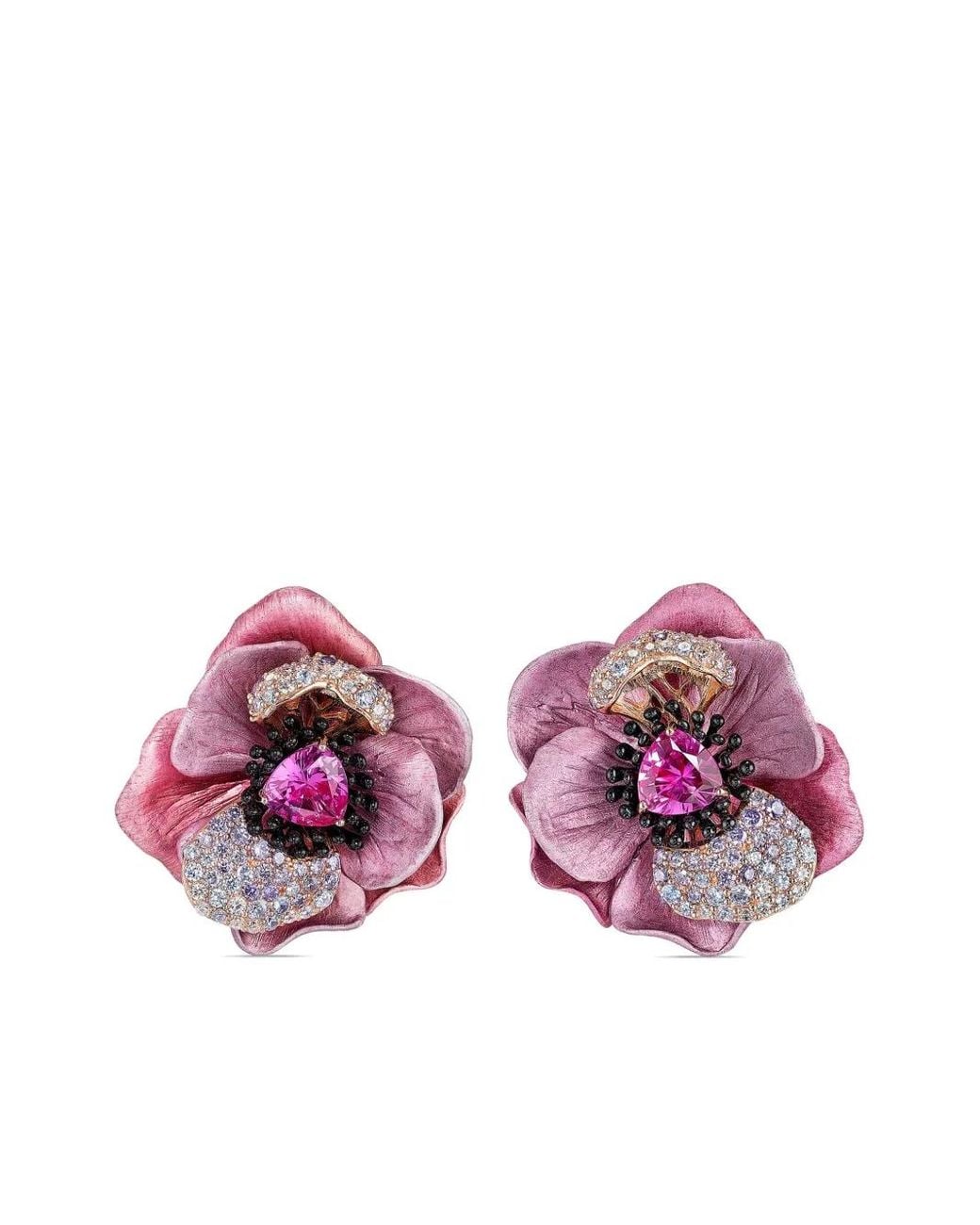 Anabela Chan Pink 18Kt Rose Bloom Sapphire And Diamond Earrings