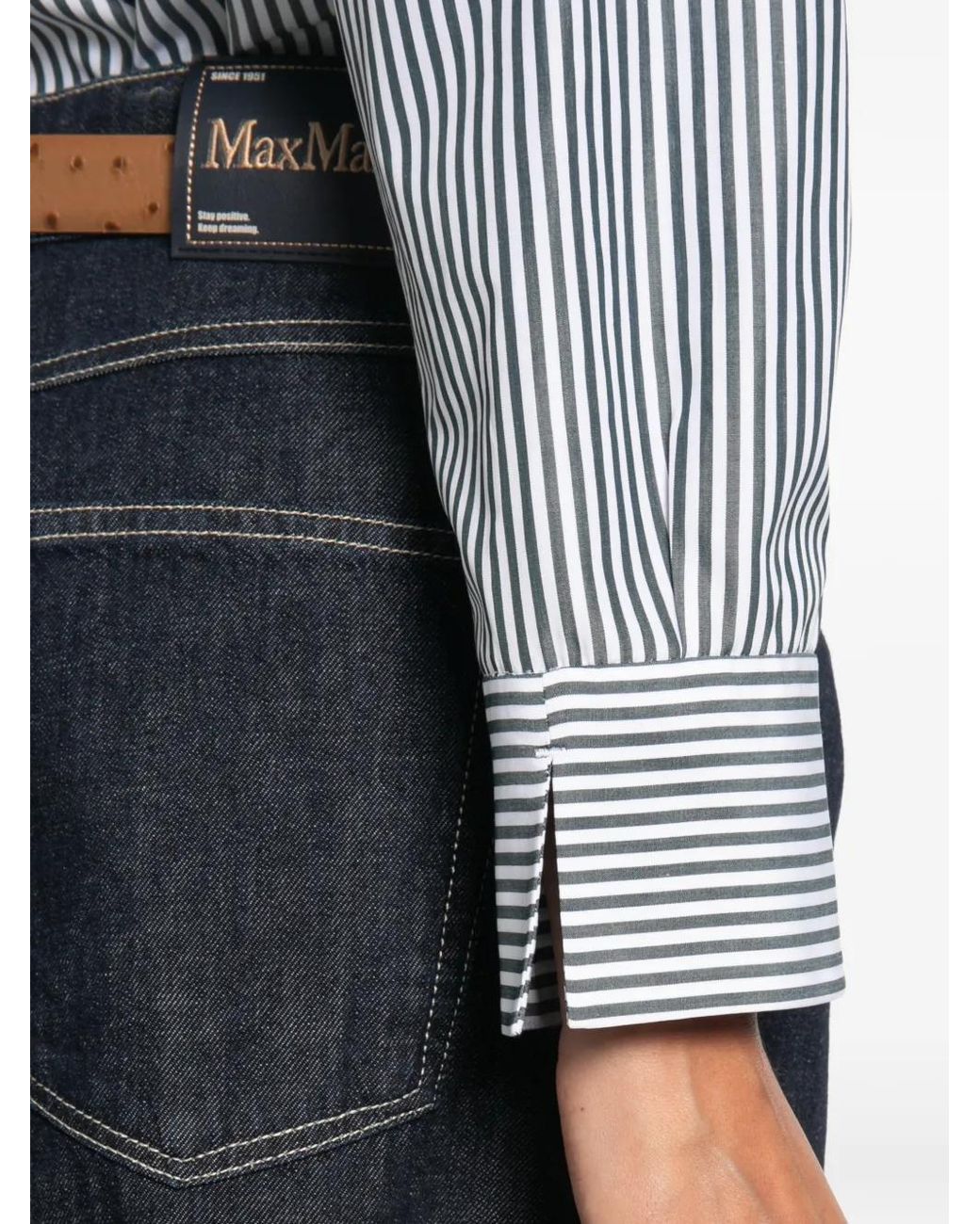 Max Mara Gray Cristel Striped Cotton Shirt With Chest Pocket And Button Cuffs