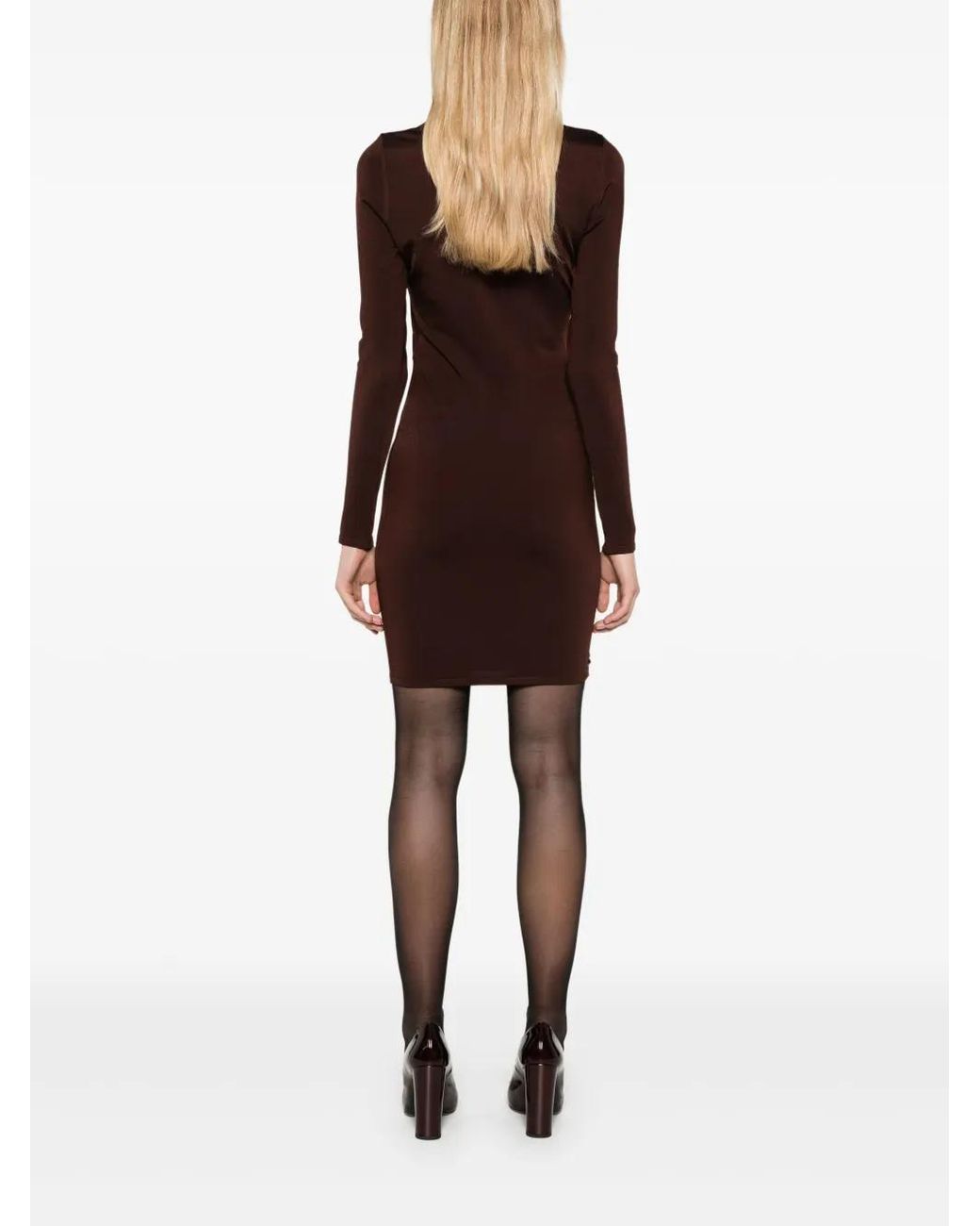 Vestido con cuello cuadrado Saint Laurent de color Brown