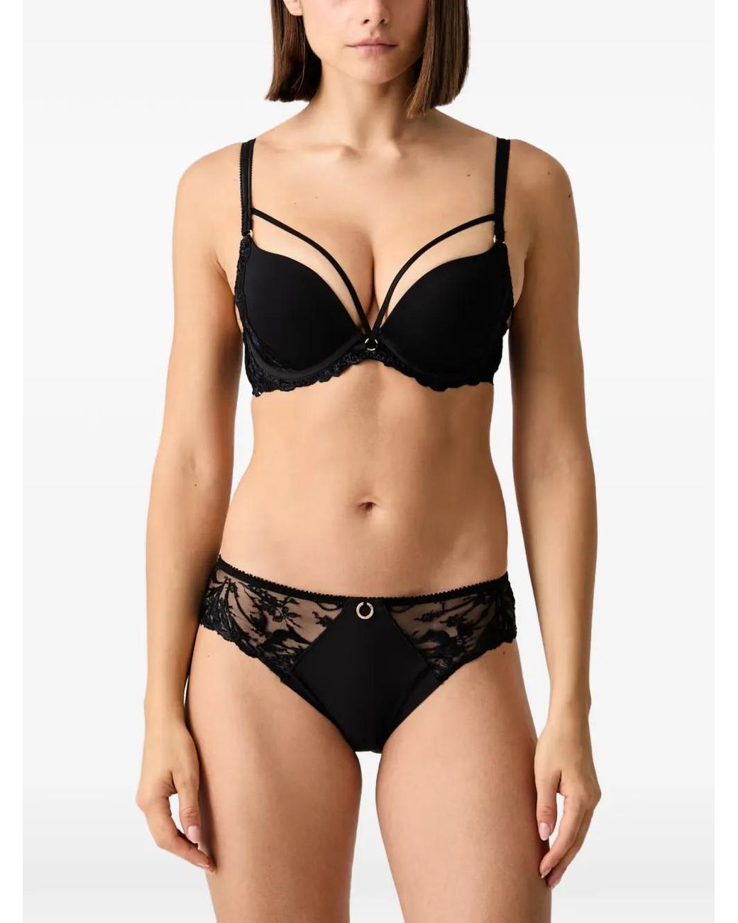 Chantelle Black Illusion Embroidered Strappy-Detail Bra