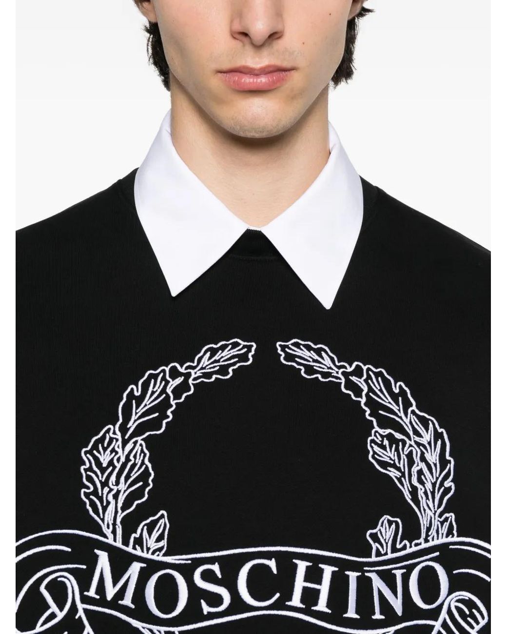 Moschino Black Laurel Crown Logo Embroidered Sweatshirt for men