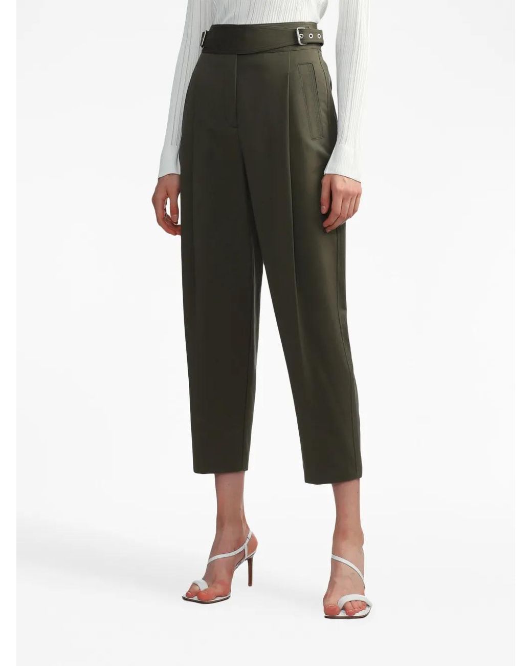 3.1 Phillip Lim Green High-Waisted Belted Cropped Trousers