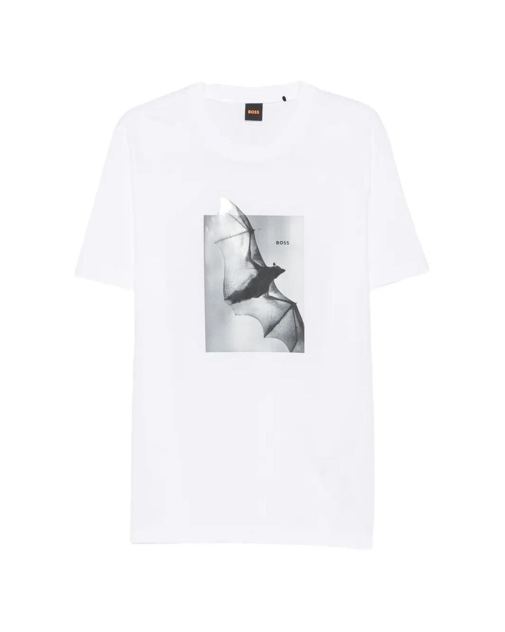 Boss White Bat-Print T-Shirt for men