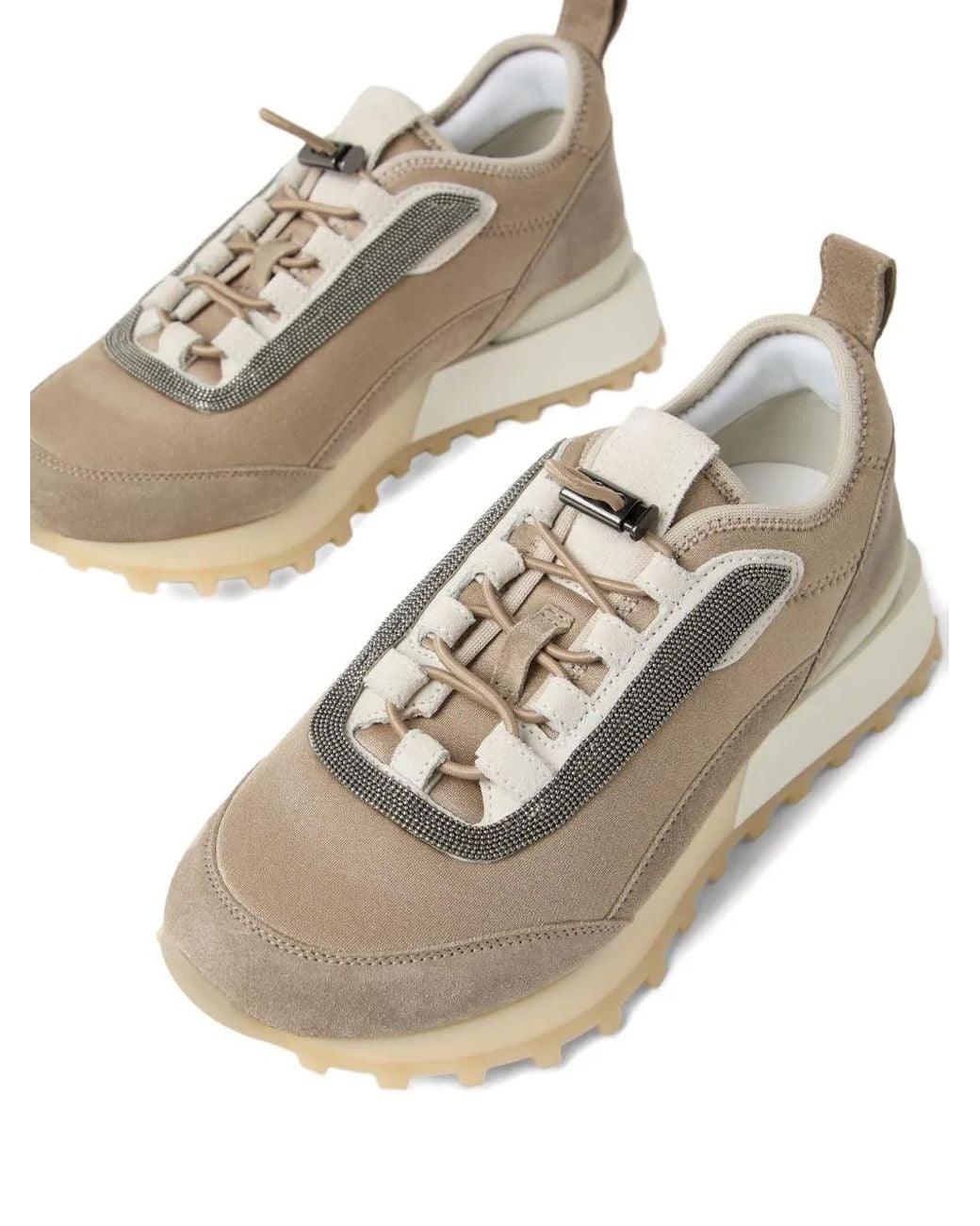 Brunello Cucinelli White Runner Suede And Canvas Sneakers