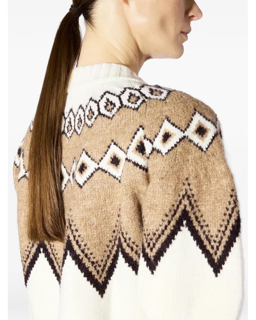 Liviana Conti White Pull En Maille Fair Isle À Fermeture Zippée