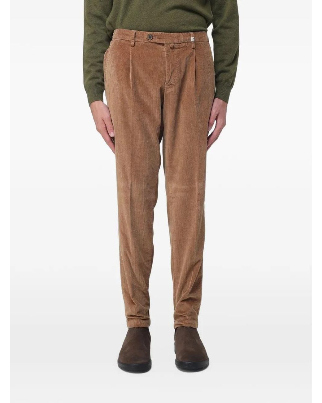 Myths Brown Pleated Corduroy Trousers for men