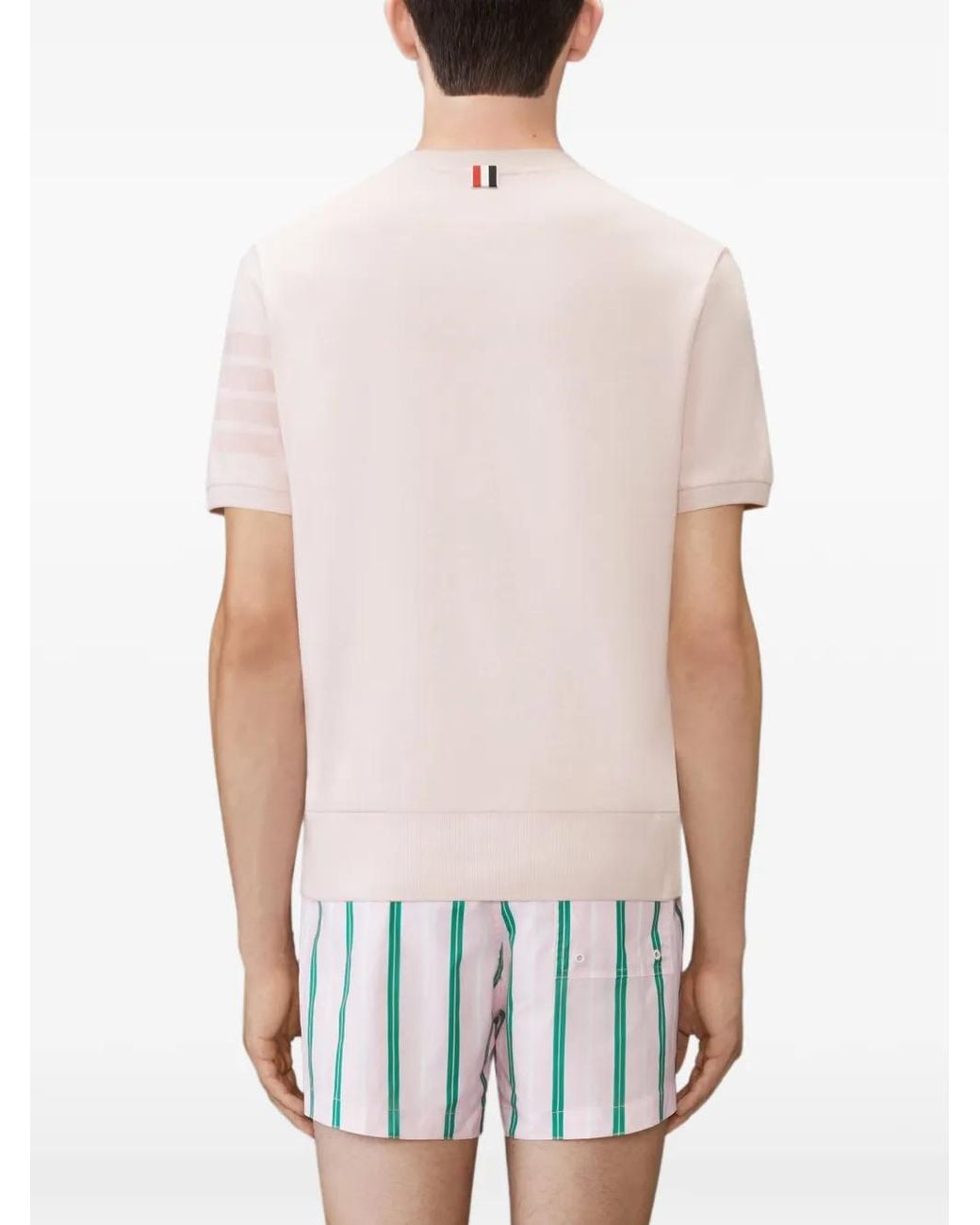 Thom Browne Pink Short-Sleeved T-Shirt With Ribbed Cuffs for men
