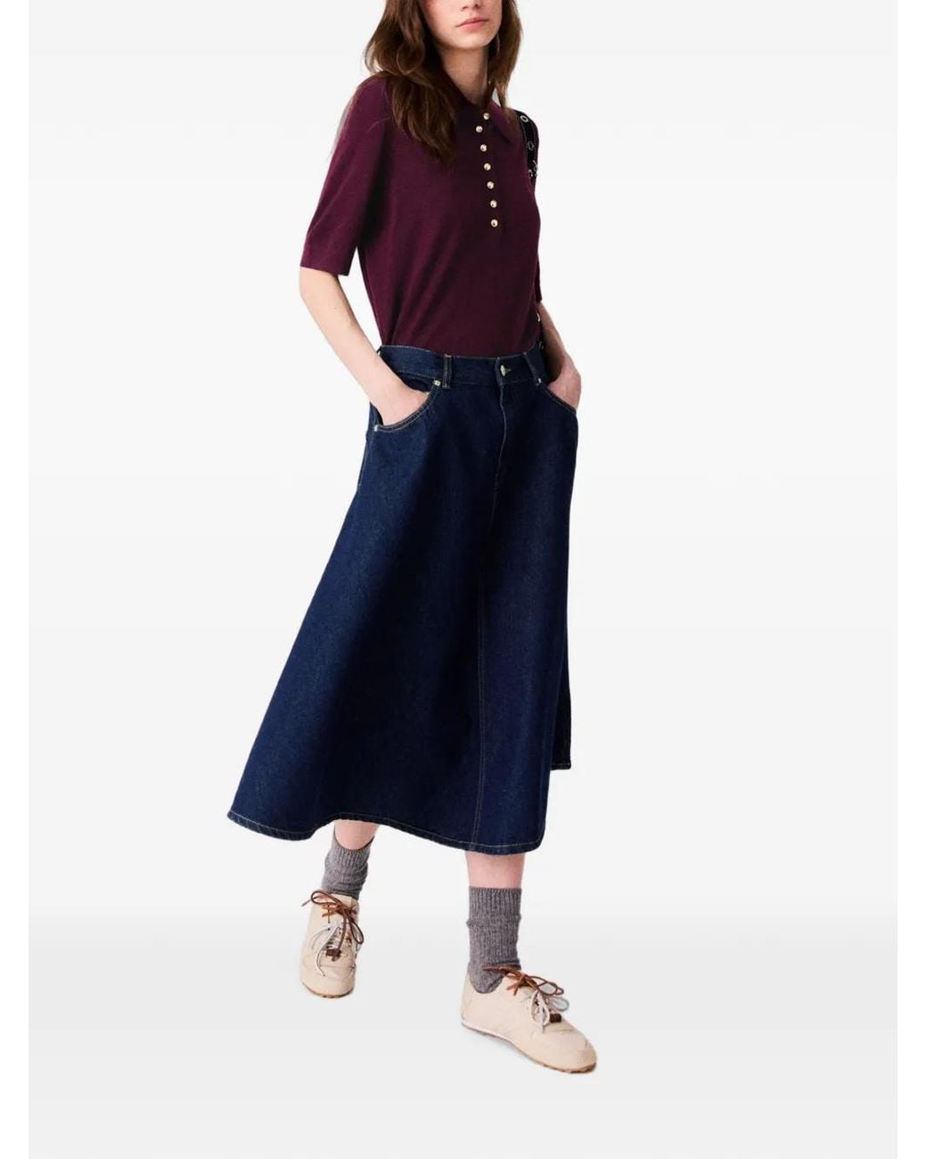 Maje Blue A-Line Midi Skirt