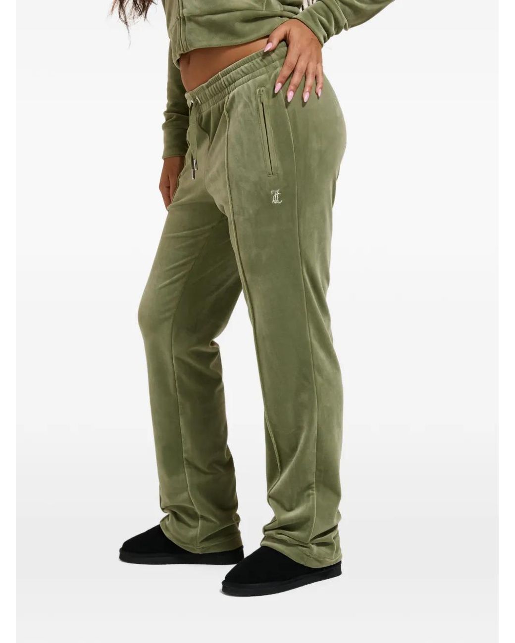 Juicy Couture Green Diamanté-Logo Track Pants