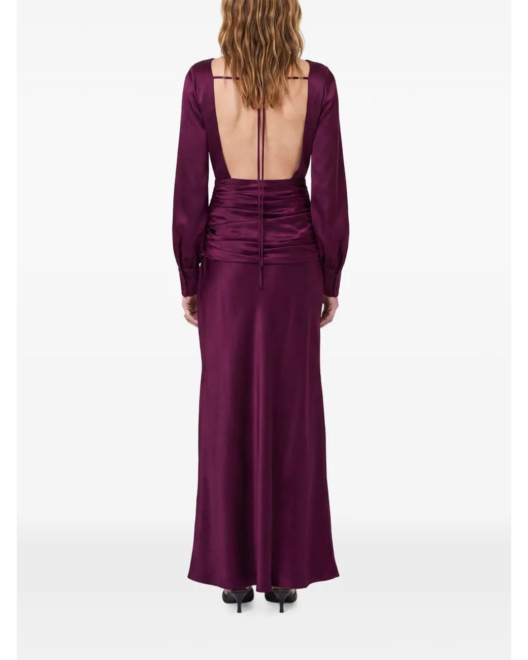 Nicholas Purple Ruched Open-Back Gown