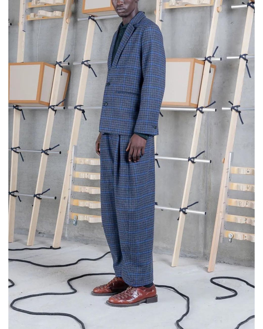 Henrik Vibskov Blue Blazer Lonely À Carreaux for men