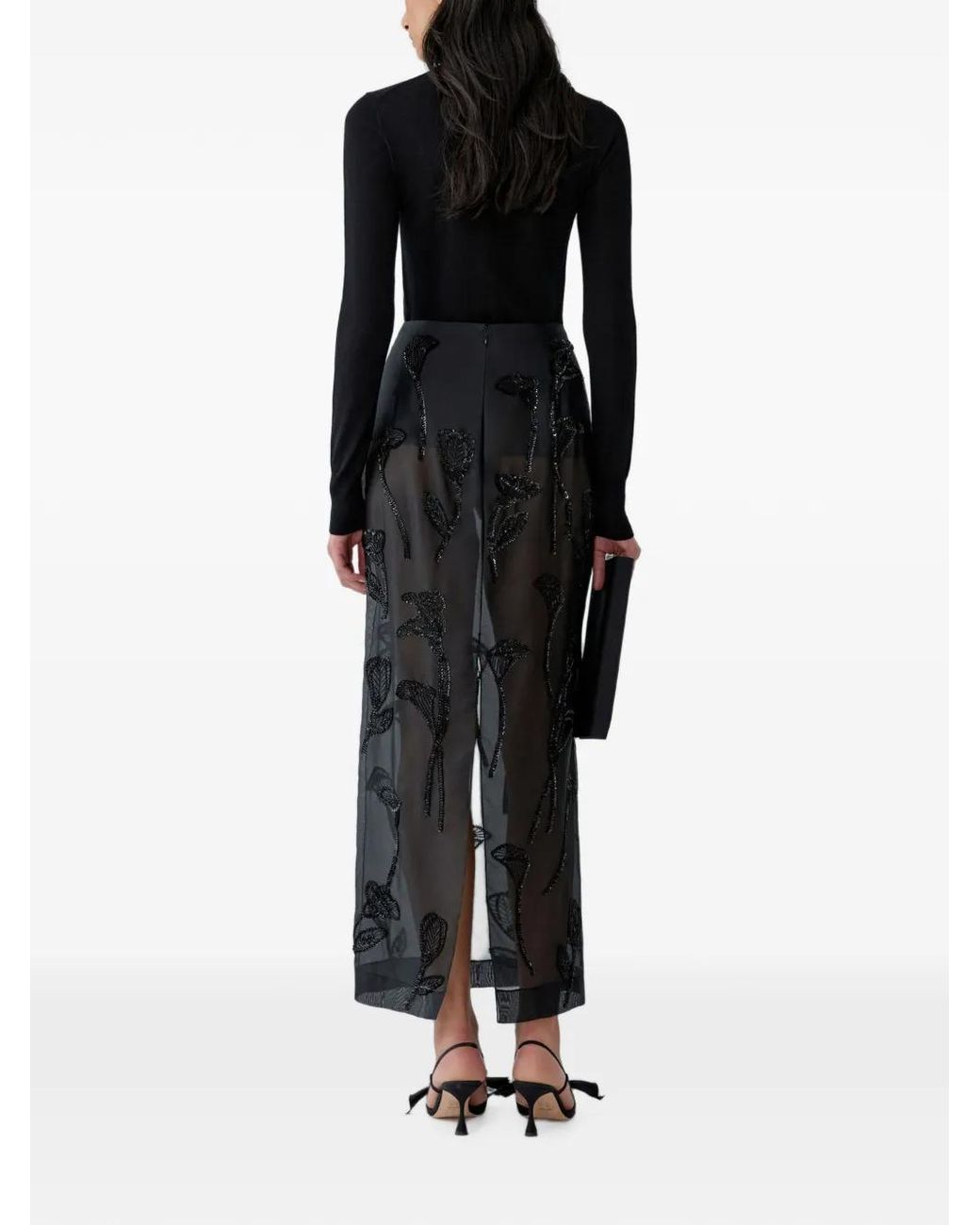 Carolina Herrera Black Embellished Silk Maxi Skirt