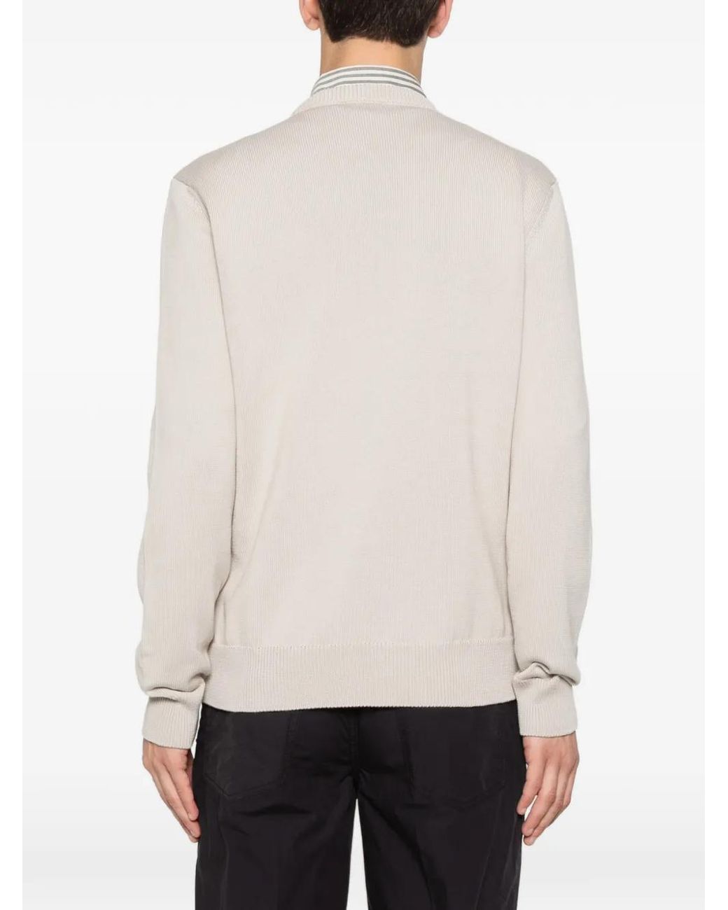 Emporio Armani White Logo-Embroidered Crew-Neck Sweater for men