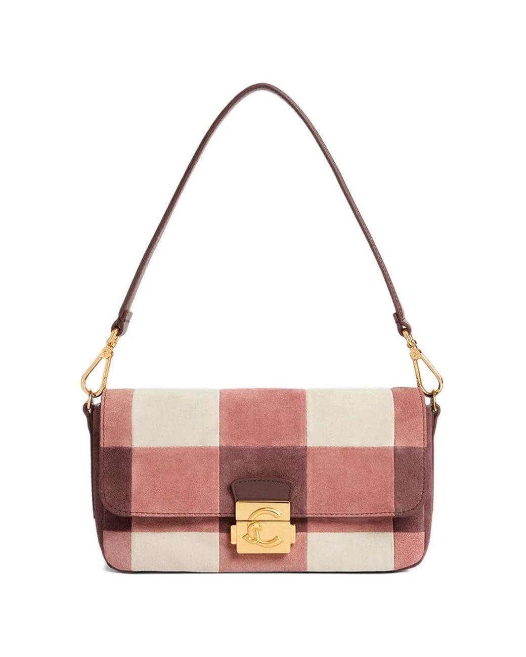Coccinelle Pink Medium C-Me Lock Check-Pattern Shoulder Bag