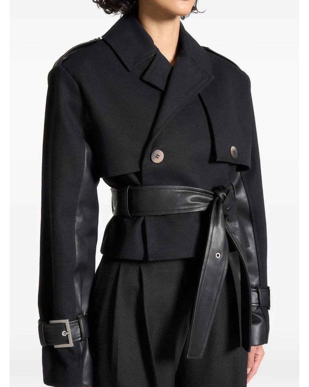 Manière De Voir Black Noemie Cropped Trench Coat With Belt